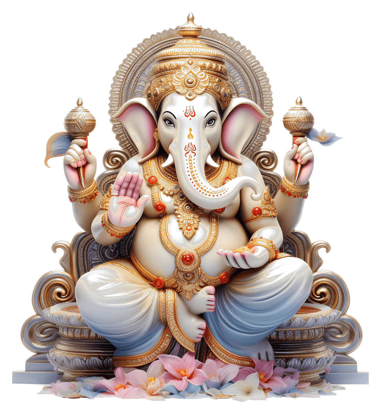 Lord Ganesha, seated in blessing on an ornate throne